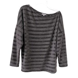 White Birch Gray Striped Sweater Off One Shoulder Size Small